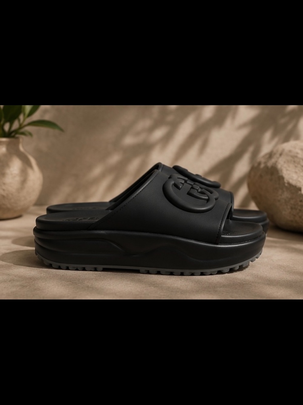Black Gucci Slide Platform Sandals
